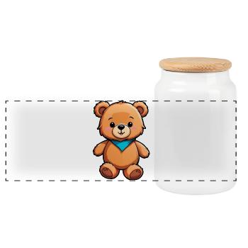Niedlicher Kinder-Cartoon-Teddybär - Panorama Keksdose mit Holzdeckel - Weiß - Vorne