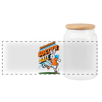 Lapin de football - Boîte à biscuits avec couvercle en bois - blanc - Devant
