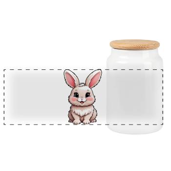 Mignon dessin animé enfants lapin lapin - Boîte à biscuits avec couvercle en bois - blanc - Devant