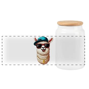 Alpaca - Panoramic Cookie Jar with Wooden Lid - white - Front