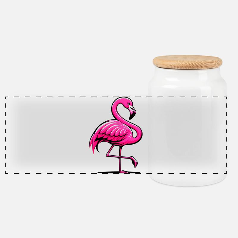 Flamingo - Panorama Keksdose mit Holzdeckel - Weiß