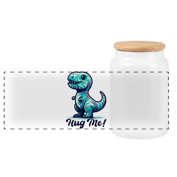 T-Rex Hug Me Hug Gift - Panoramic Cookie Jar with Wooden Lid - white - Front