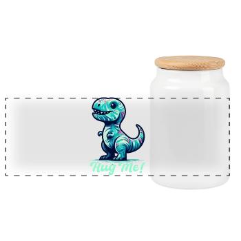 T-Rex Hug Me Hug Gift - Panoramic Cookie Jar with Wooden Lid - white - Front