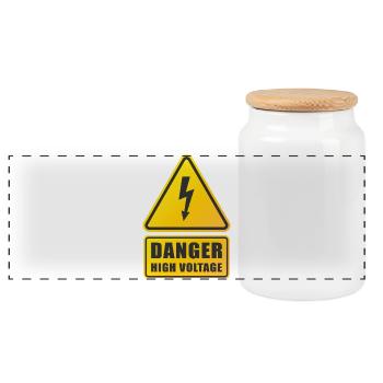 High Voltage Warning Sign - Panoramic Cookie Jar with Wooden Lid - white - Front