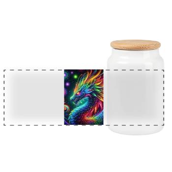 Lebendiger Neon-Drache - Faszinierende Fantasy-Kunst - Panorama Keksdose mit Holzdeckel - Weiß - Vorne