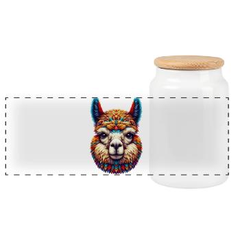 Alpaca - Panoramic Cookie Jar with Wooden Lid - white - Front