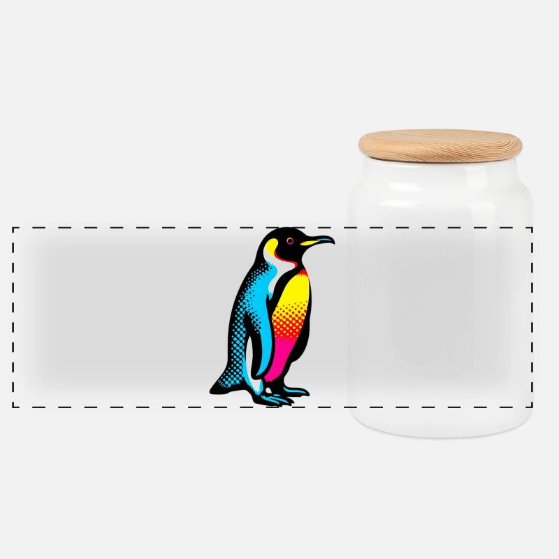 Pinguin - Panorama Keksdose mit Holzdeckel - Weiß