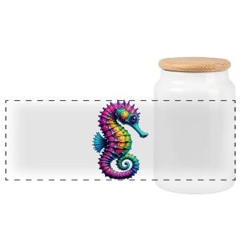 Seahorse - Panoramic Cookie Jar with Wooden Lid - white - Front