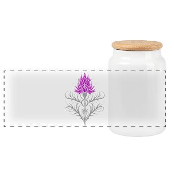Distel Tattoo Scottish Thistle Botanical Art - Panoramic Cookie Jar with Wooden Lid - white - Front