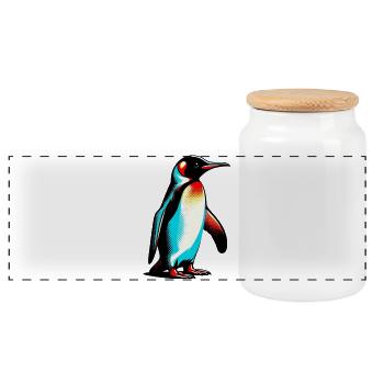 Penguin - Panoramic Cookie Jar with Wooden Lid - white - Front
