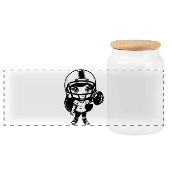Football américain fille Comic Look - Boîte à biscuits avec couvercle en bois - blanc - Devant
