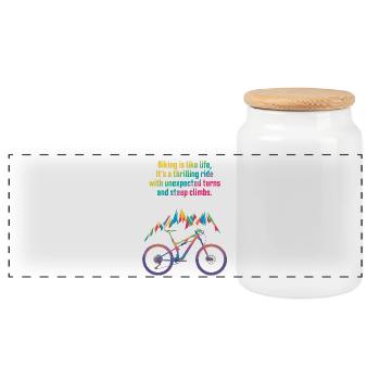 Lebendiges Mountainbike-Zitat-Design - Panorama Keksdose mit Holzdeckel - Weiß - Vorne