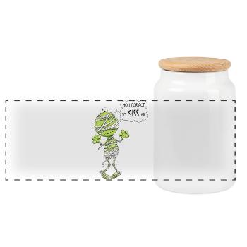 Frog Mummy Halloween You Forgot To Kiss Me - Panoramic Cookie Jar with Wooden Lid - white - Front