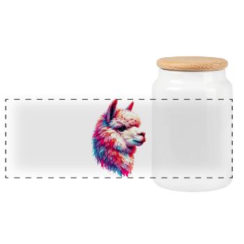 Alpaca - Panoramic Cookie Jar with Wooden Lid - white - Front
