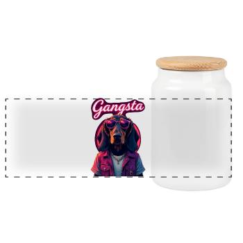 Basset Hound Gangster Dog Sunglasses Gift - Panoramic Cookie Jar with Wooden Lid - white - Front