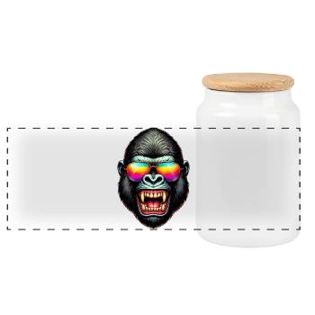 Gorilla - Panoramic Cookie Jar with Wooden Lid - white - Front