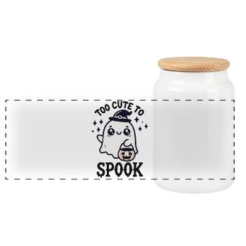 Cute Ghost Too cute to spook - Panoramic Cookie Jar with Wooden Lid - white - Front