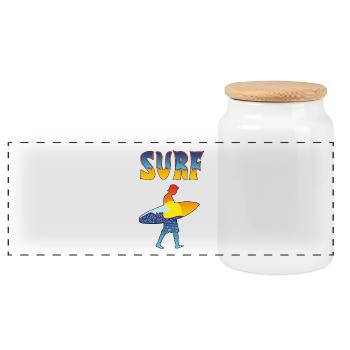Surfing - Panoramic Cookie Jar with Wooden Lid - white - Front
