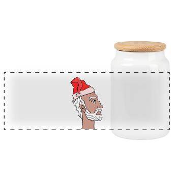 Le Père Noël lève les yeux - Boîte à biscuits avec couvercle en bois - blanc - Devant