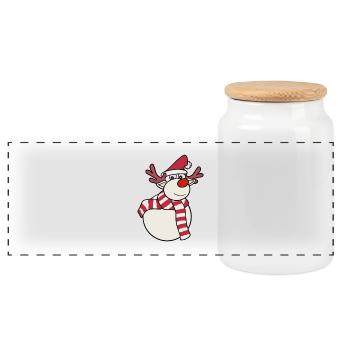 Reindeer Snowman - Panoramic Cookie Jar with Wooden Lid - white - Front