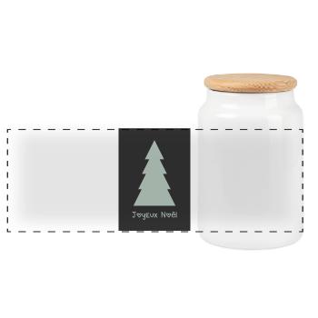 CHRISTMAS. MERRY CHRISTMAS. FIR. HAPPY NEW YEAR - Panoramic Cookie Jar with Wooden Lid - white - Front