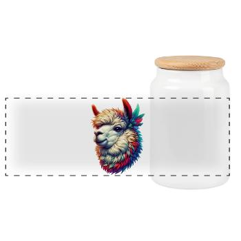 Alpaca - Panoramic Cookie Jar with Wooden Lid - white - Front