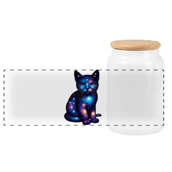 Cat - Panoramic Cookie Jar with Wooden Lid - white - Front