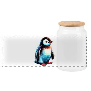 Pingouin - Boîte à biscuits avec couvercle en bois - blanc - Devant