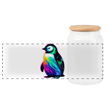 Pingouin - Boîte à biscuits avec couvercle en bois - blanc - Devant