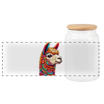 Alpaca - Panoramic Cookie Jar with Wooden Lid - white - Front