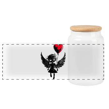 Ballon ange avec cœur - Heartful Creatures - Boîte à biscuits avec couvercle en bois - blanc - Devant