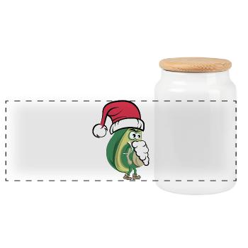 Avocado Weihnachtsmann comic cartoon Essen lustig - Panorama Keksdose mit Holzdeckel - Weiß - Vorne