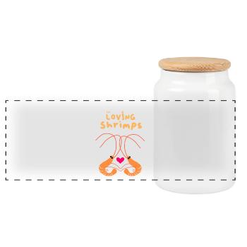 Shrimps as a couple - Panoramic Cookie Jar with Wooden Lid - white - Front