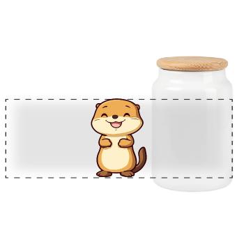 Cute and Happy Otter in Cartoon Style - Adorable - Panoramic Cookie Jar with Wooden Lid - white - Front