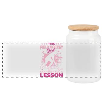 Field hockey player - Panoramic Cookie Jar with Wooden Lid - white - Front