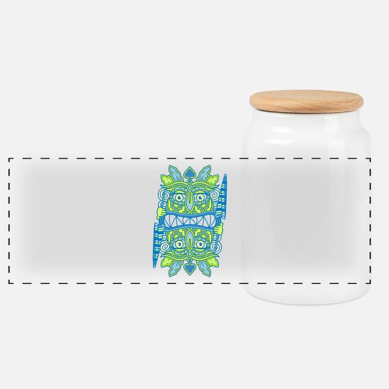 Blaue Tiki Queen - Regenschirm - Panorama Keksdose mit Holzdeckel - Weiß