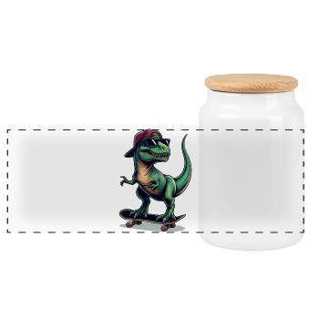 SSW35 Dino sur planche à roulettes - Boîte à biscuits avec couvercle en bois - blanc - Devant