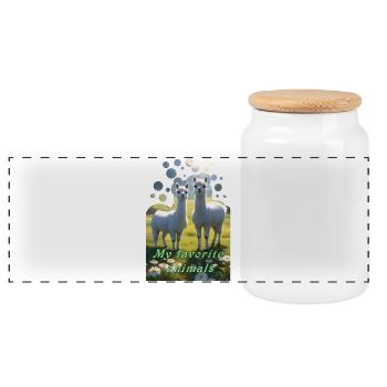 Zwei fluffige Lamas Alpakas auf der Wiese - Panorama Keksdose mit Holzdeckel - Weiß - Vorne