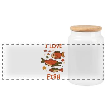 I Love Fish – Playful Fish Design - Panoramic Cookie Jar with Wooden Lid - white - Front