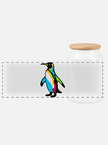 Pinguin - Panorama Keksdose mit Holzdeckel - Weiß