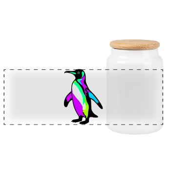 Penguin - Panoramic Cookie Jar with Wooden Lid - white - Front
