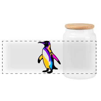 Penguin - Panoramic Cookie Jar with Wooden Lid - white - Front
