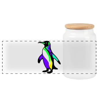 Penguin - Panoramic Cookie Jar with Wooden Lid - white - Front
