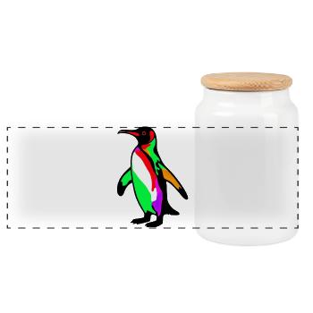 Penguin - Panoramic Cookie Jar with Wooden Lid - white - Front