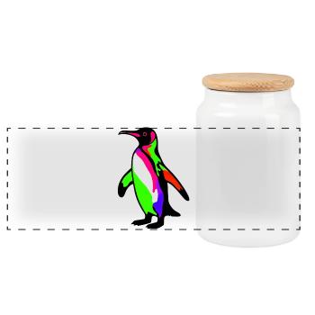 Penguin - Panoramic Cookie Jar with Wooden Lid - white - Front