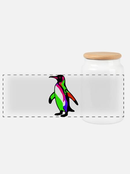 Pinguin - Panorama Keksdose mit Holzdeckel - Weiß