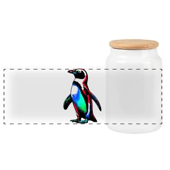 Penguin - Panoramic Cookie Jar with Wooden Lid - white - Front