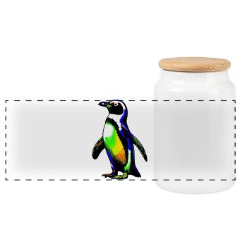 Penguin - Panoramic Cookie Jar with Wooden Lid - white - Front