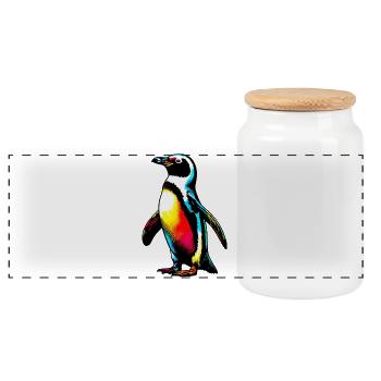 Penguin - Panoramic Cookie Jar with Wooden Lid - white - Front