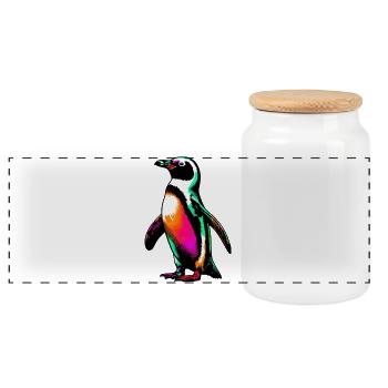 Penguin - Panoramic Cookie Jar with Wooden Lid - white - Front